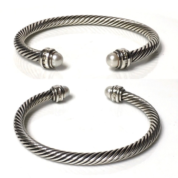 David Yurman Pearl Diamond Cable Cuff Bracelet - Picture 3 of 6